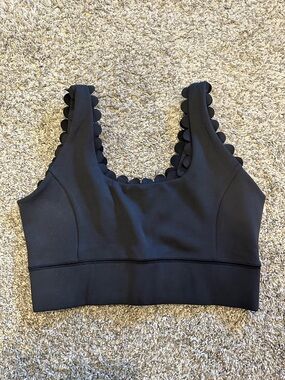 Black Scallop-Trim Sports Bra - Women’s Supportive Crop